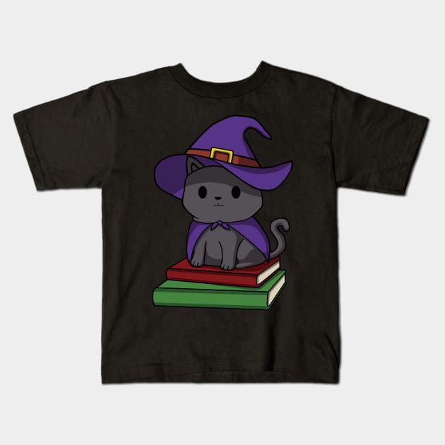 Witch Cat Halloween Kids T-Shirt by DreamstateStudios